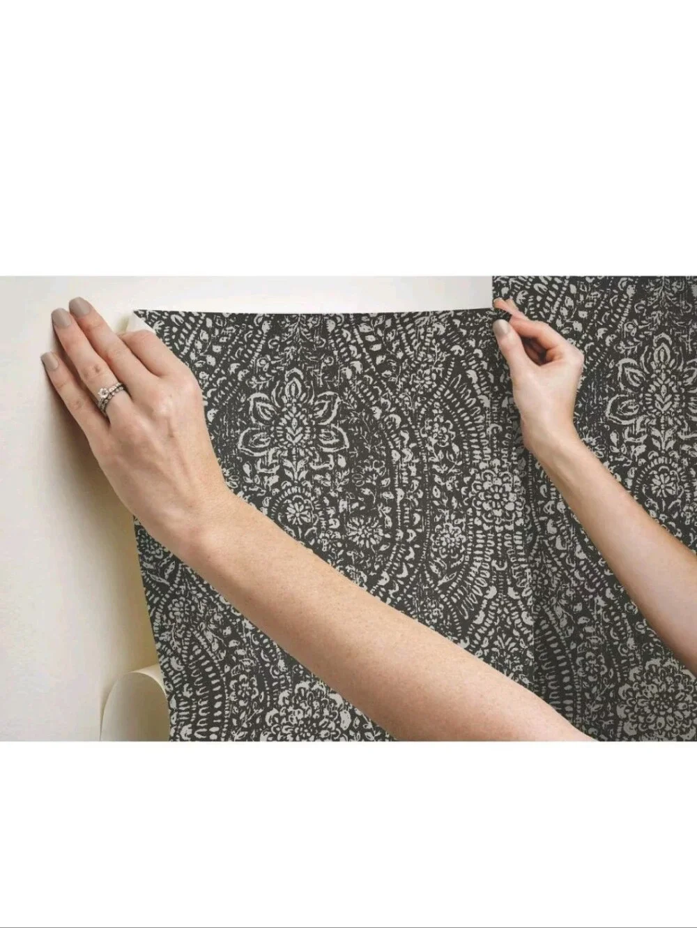 RoomMates Ornate Ogee Peel and Stick Wallpaper Black/Taupe: Removable Vinyl,